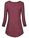 Vivilli Ladies Tunic Tops 3 4 Sleeves, Women's Crew Neck Round Hem Button Embelished Soft Tee Shirts Wine XX-Large