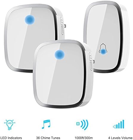 Ring Doorbell Werleo Waterproof Wireless Doorbell Kit Remote Door Chime 2 Plugin Receivers 1 Push Button with LED indicator 1000ft Range 36 Chime 4 Level Volume No Batterie Required for Receiver White