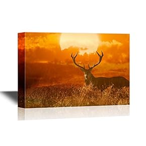 African Savanna Sunset Canvas Wall Art - Deer on African Savannah - Gallery Wrap Modern Home Art | Ready to Hang - 12x18 inches