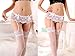Womens Lace Garter Belt Panties & Sheer Stockings 3 Pieces Lingerie Sets (White)