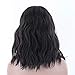 Longqibeauty Short Wavy Natural Hair Synthetic Wig Medium Brown Lace Front L Part Shaped with Natural Hairline Glueless Heat Resistant Replacement Wigs for Women (12 Inches, #1B, Natural Black)