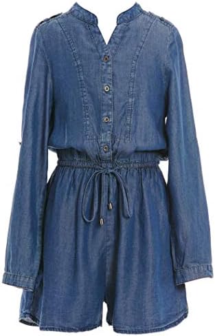 Girls' Designer Spring/Summer Chambray Romper with Trim Embellishments, Size 7-16