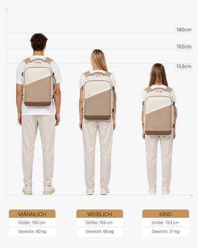 COOLIFE Ryanair Travel Backpack for Wizz Air, Eurowings Water Resistant Weekend Travel Backpack (40x30x20, 24L), Khaki+Brown, Ryanair Travel Backpack 40 x 30 x 20 cm