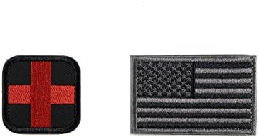 Tactical US Flag Patch and Red Cross Patch 2 Pack Bundle Hook and Loop Backing for Vests, Backpacks, and Military Gear