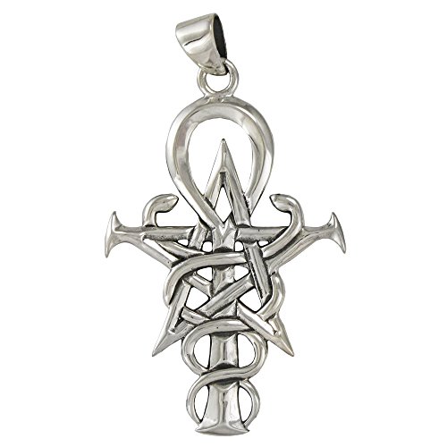 Sterling Silver Symbol Of Wizardry Pentagram Ankh Caduceus Pendant