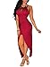 Cfanny Women's One Shoulder Ruffle Knotted Front Slit Cocktail Maxi Dress