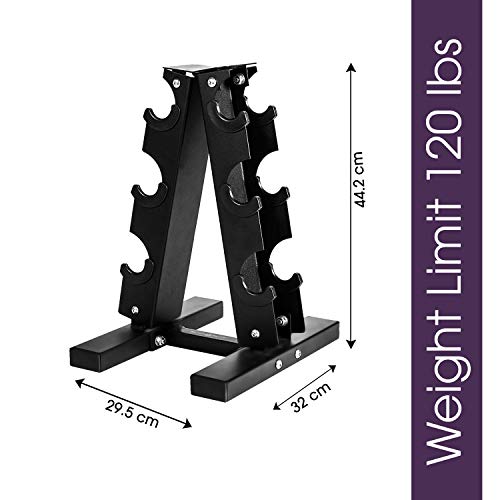 Fitness Republic Solid Steel Dumbbell Rack Holder, A-Frame Dumbbell Storage Racks, Free Weights Stand for Home Gym Exercise, Neoprene Dumbbells Pairs (15lb, 17.5lb & 20lb) with 3 Tier Rack Combo