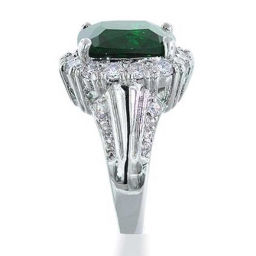 BERRICLE Sterling Silver Art Deco Ring - Emerald Cut CZ Halo Statement Jewelry