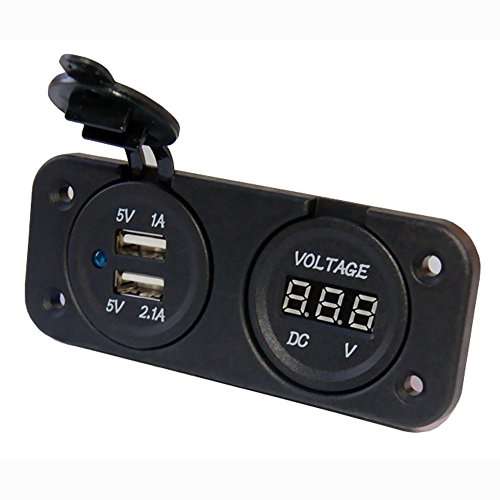 Carviya Waterproof Motorcycle Car DC Digital Voltmeter Dual USB 2 Port DC12V Power Socket Charger Panel Plate Mount - Thumbnail 2