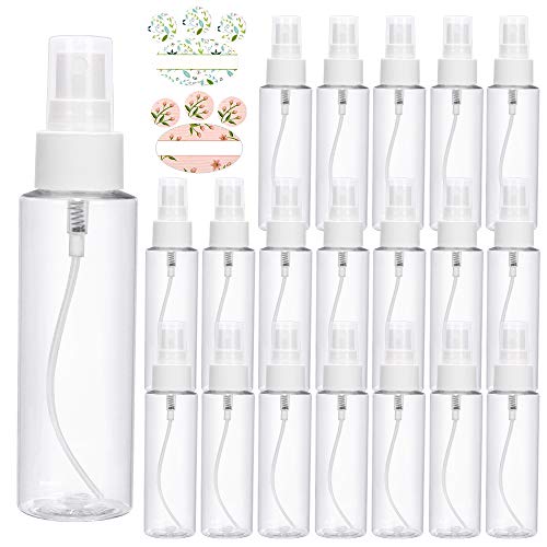 20 Pack 3.4 oz 100 ML Clear Plastic Spray Bottles with Black Fine Mist Sprayer.Refillable