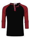 MrWonder Men's Casual Slim Fit Raglan Baseball 3/4 Sleeve Henley T-Shirts Black and Red L