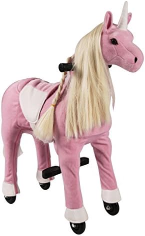 Mofawangzi Saddle-less Rocking Ride on Pink Unicorn with pigtail Toys Walking Horse Cycle Toy with Wheels and Foot Rest without Battery or Electricity Mechanical, Pink Big for 5-12 Age