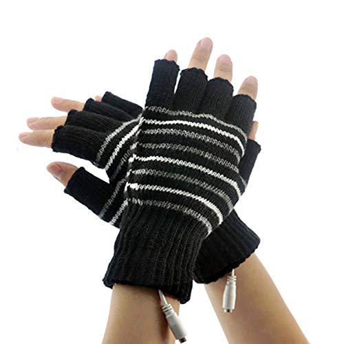 Lsgoodcare Black USB 2.0 Stripe Pattern Fingerless Heating Knitting Wool Hands Warm Gloves Gloves - Thumbnail 4