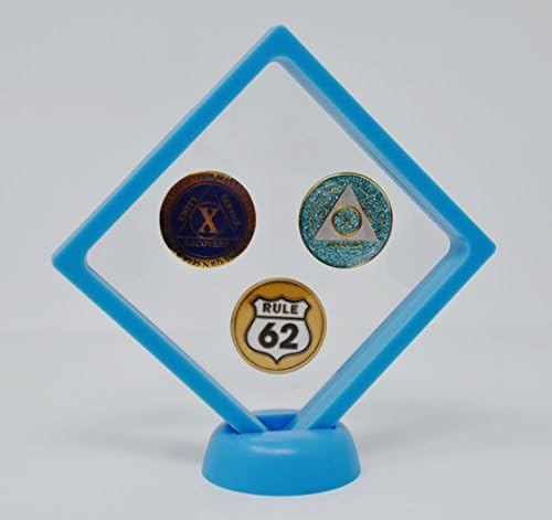 Blue Diamond Square AA Medallion Challenge Coin Chip Display Stand Holder Magic Suspension Box