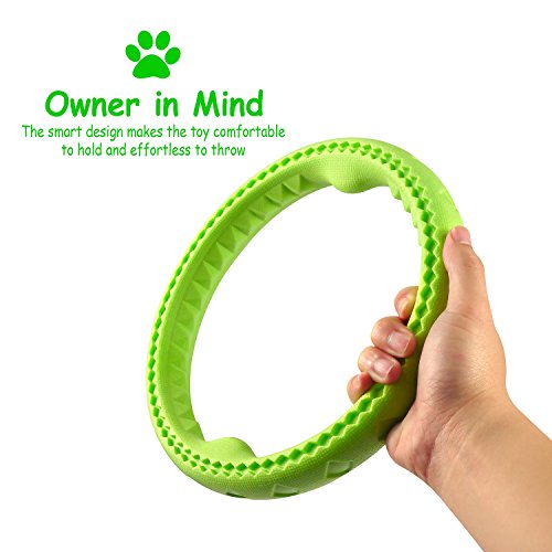 Fluffy Paws 9.7" Soft Durable Rubber Ring Dental Chewing Biting Chasing Training Toy, Green