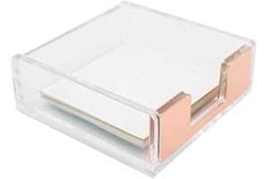 MEI YI TIAN Clear Acrylic Rose Gold Self-Stick Note Pad Holders Sticky Memo Note Cube Holder Dispenser 3.5x3.3 Inch for Office Home School Desk Organizer Supplies