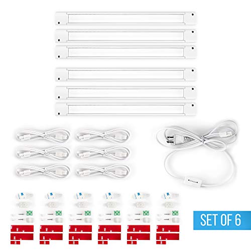Parmida (6 Pack) LED Slim Under Cabinet Light, 120V Plug & Play, 12 Inch, 5.5W, Linkable, ETL-LISTED, Dimmable, Power Switch Included, 330lm, Counter, Closet Lighting, 3000K, Accessories Included