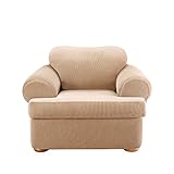 SureFit Stretch Stripe Separate Seat T-Cushion Chair Slipcover - Sand (SF37727)
