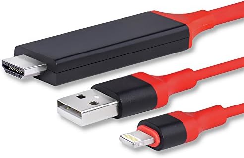 Jmday 6.5Ft/2m Lightning to HDMI Adapter Cable with 1080P Video Audio Output for iPhone 7, 7 Plus, 6s, 6s Plus, 6, 6 Plus, 5, 5c, 5s, SE, iPad Air / Mini / Pro / iPod Touch - Red