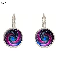 LBgrandspec Earrings Vintage Flower Lotus Mandala Glass Cabochon Leverback Earrings Women Jewelry