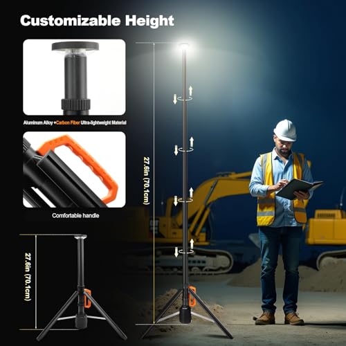 SYLSTAR Construction Spotlight LED with Tripod, Battery Spotlight with Remote Control and Telescopic Stand (2.65 M), 3000 LM Ultra Bright, 3CCT Dimmable, 6000 mAh Battery Construction Site Lamp, Father's Day Gift Tool