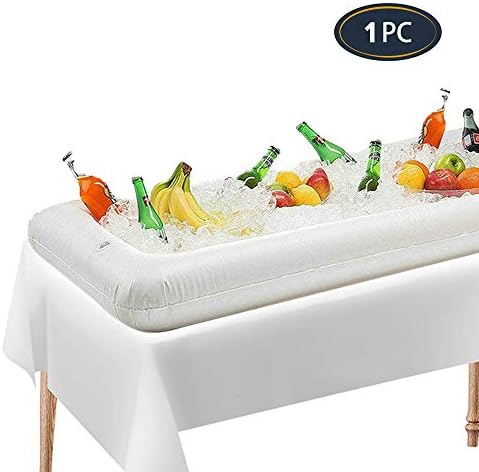 Inflatable Ice Serving Bar Salad Buffet Ice Tray Food Drink Containers, Outdoor Barbecue Picnic Supplies, White, 53" L X 25" W X 5" H, 1 Pc