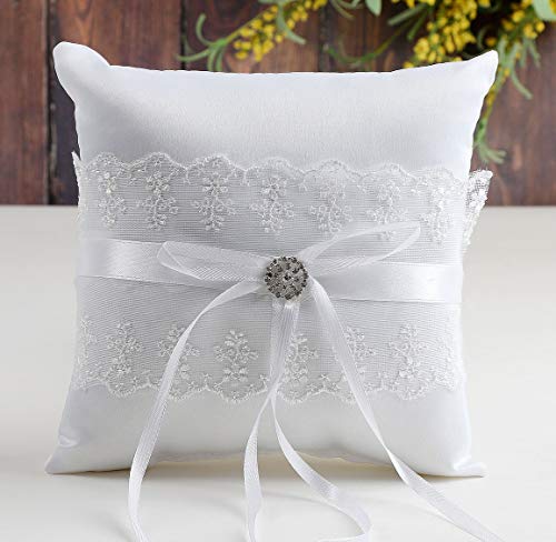 image for Qingbei Rina Bridal Wedding Ring Pillow with Satin Rhinestones Lace fo