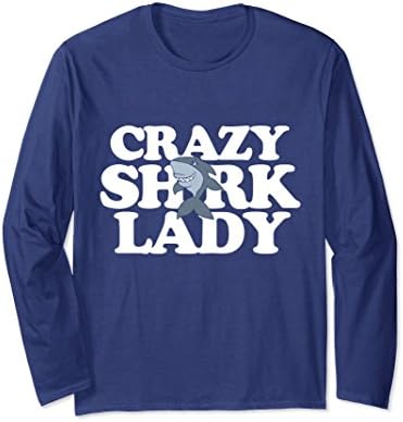 Unisex Crazy Shark Lady long sleeve tshirt Shark lover long sleeves XL: Navy