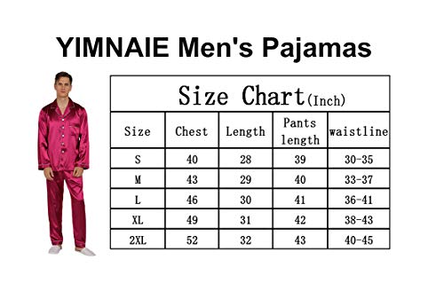 YIMANIE Mens Pajamas Silk Satin Pajamas for Men Soft Sleepwear Button Down Loungewear with Pockets Wine Red