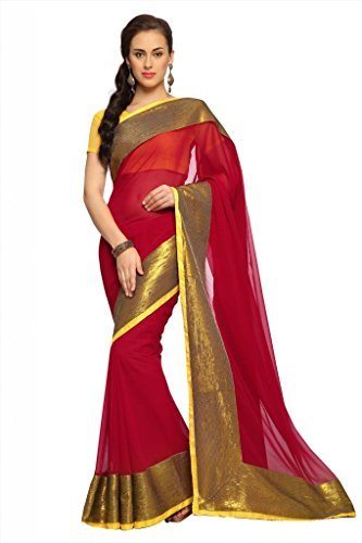 Designersareez Women's Faux Georgette Embroidered Saree Free Size maroon