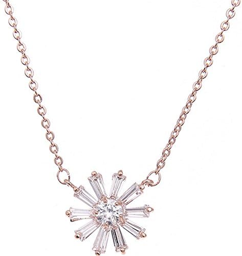 Hemss Crystal Flower Necklace Inlaid Zircon Clavicle Chain Pendant For Women