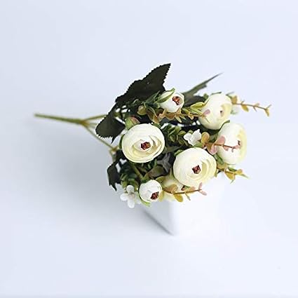 Amazon Co Jp 人工観葉植物 ホーム結婚式の装飾的な花の花輪安い造花1バンドル茶バラのクリスマスの装飾のための花束の花瓶 色 Milk White ホーム キッチン