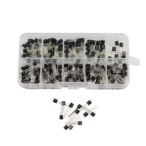 Tegg 200pcs TO-92 Transistor Assorted Kit 10 Values DIY Electronic Circuit Semiconductor Triode Assortment BC337 BC327 2N2222 2N2907 2N3904 2N3906 S8050 S8550 A1015 C1815