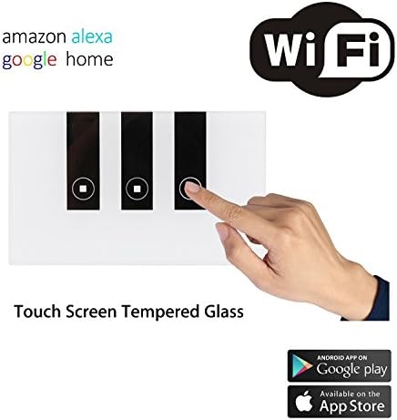 New Smart WiFi Wall Switch Touch Screen Switch Glass Panel Remote Control Lights and Appliances Timer with smartphone Compatible with Alexa