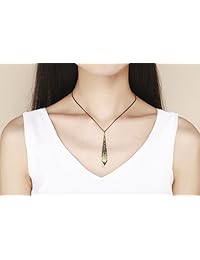 HALONA collar con dije victoriano de bronce, vintage, antiguo con cristal carámbano de Swarovski, cobre, Peridot, HA004