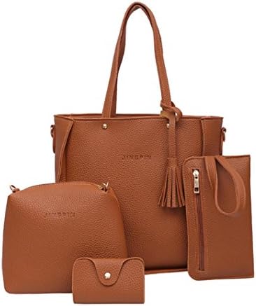 Clearance! Nevera Women 4 PCS Handbag Shoulder Bags Tote Bags Crossbody Wallet Set (Brown)
