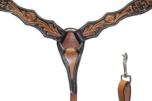 D.A. Brand Light Oil/Black Tooled Headstall Breast Collar Set Horse Tack