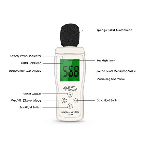 Smart Sensor AS804 Digital Sound Level Meter 30dB-130dB Handheld LCD Noise Tester DB Decibel Level Meter Stevlogs - Thumbnail 6