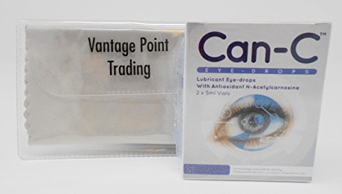 Can-C Lubricant Eye Drops with N-Acetylcarnosine, 1-box, (2) x 5 ml Vials w/FREE Vantage Point Trading Premium Microfiber Multipurpose Cleaning Cloth.