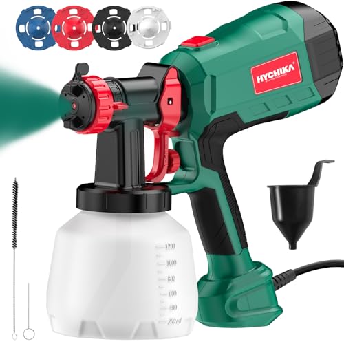 HYCHIKA 600W Paint Gun, HVLP Paint Spray Gun with 1200ml Container, 4 Nozzles, 3 Modes, Ideal for Painting Furniture, Fence, Wall