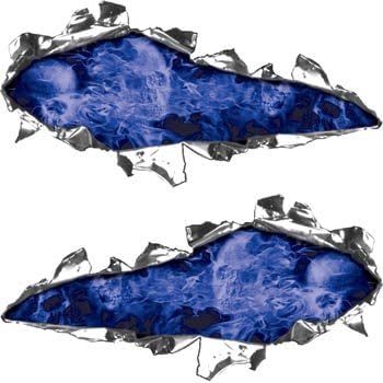Weston Signs Ripped/Torn Metal Look Decals With Blue Inferno Flames And Skulls