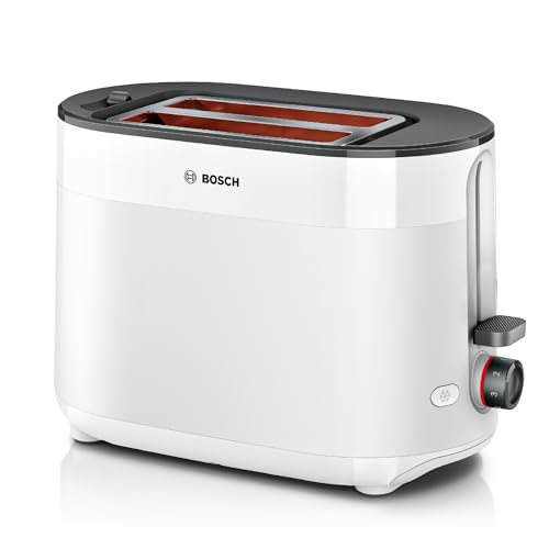 MyMoment TAT2M121 - Tostapane compatto con funzione di scongelamento, con funzione di spegnimento automatico, funzione sollevamento, centraggio del pane, perfetto per 2 fette, 800 Watt, bianco