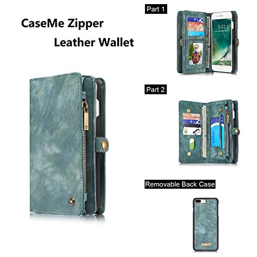 For Iphone 7 Leather Wallet Magnetic Phone Case Detachable Protective Case with Card Holder Folio Flip Cover, Blue