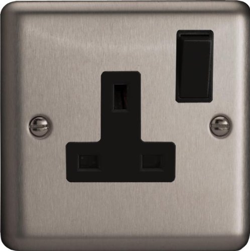 Varilight - 1 Gang 13 Amp Single Switched Socket Matt Chrome - XS4B
