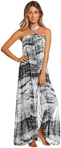 Elan Women's Sheer Maxi Cover-Up with Ring Tie-Dye Small Black