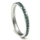 316L Stainless Steel Deep Green Cubic Zirconia CZ Eternity Wedding 3MM Band Ring Sz 7