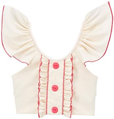 Little Girls Ivory Fuchsia Flutter Sleeve Ruffle Trim Button Cotton Shirt 2T-6