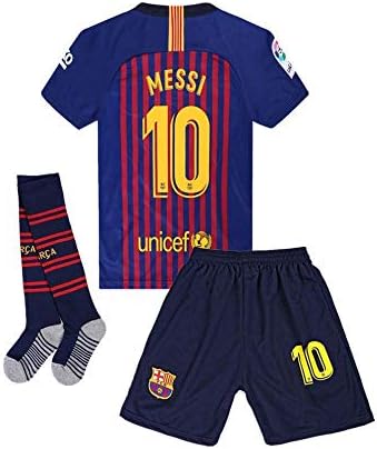 QuxKi 2018-2019 Barcelona Messi 10 Home Kids/Youths Soccer Jersey Shorts and Socks Color White/Blue