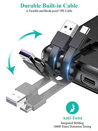 Portable Charger 36800mAh, LENSUM Power Bank Solar Charger with 2 Output Ports, Built-in 2 Durable Cables, External Battery Pack for Cellphone and Tablet