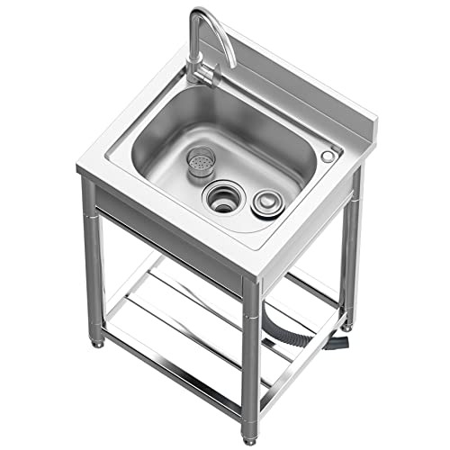 Vockol Professional Stainless Steel Kitchen Sink with 1 Basin, 55 x 50 x 94 cm, Freestanding Stainless Steel Sink with Tap and Accessories, Outdoor and Indoor Sink, Stainless Steel Sink for Kitchen, Restaurant, Garage, Garden